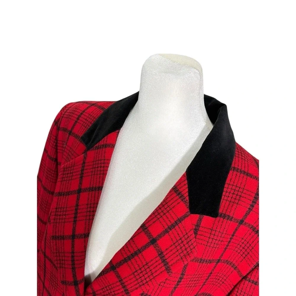 Vintage Pendleton Blazer Skirt Suit Set Women's 12 Red Plaid Tartan Wool USA 70s